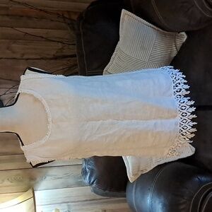 Valentina Naldi Embroidered White Linen Top Made In Italy Size L Sleeveless